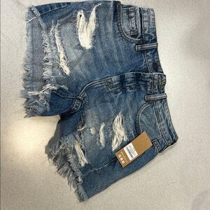 Trendy Blue Distressed Denim Shorts